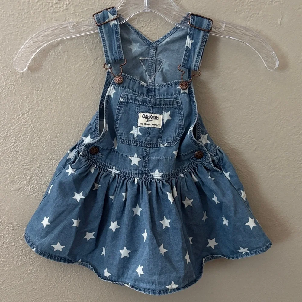 Baby Girl OshKosh Overall Dress, 18mo, Stars, Americana Patriotic Summer